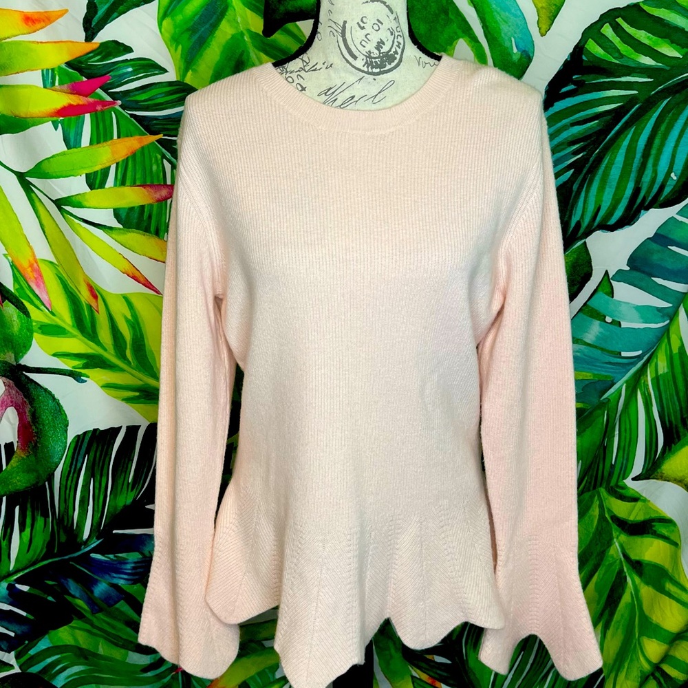 Ted Baker London 4 Light Pale Pink Ribbed Scallop Hem Sleeve Winter Sweater